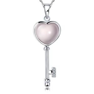 925 Rose Quartz Heart Key Pendant Necklace