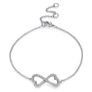 Silver Infinity Heart Bracelet with CZ - Adjustable