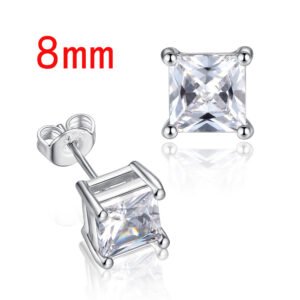 Platinum Finished Square Solitaire CZ Studs - Various Sizes