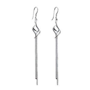 Silver Oval Twist Tassle Long Dangle Earrings