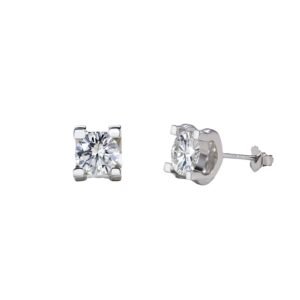 White Gold Finished Round CZ Solitaire in 4-Prong Tension Setting Stud Earrings