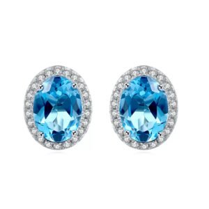 Oval Cut CZ Halo Stud Earrings - Various Colors