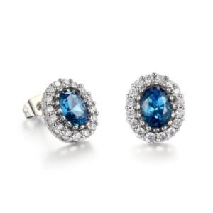 18K Gold Finished CZ Rounded Oval Halo Stud Earrings - Various Colors