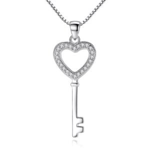 Heart Key Necklace with CZ stones