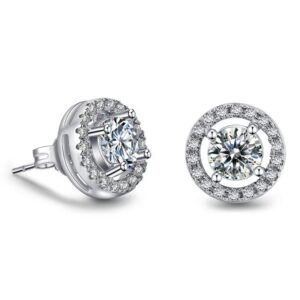 18K Gold Plated CZ Halo Studs - Various Colors