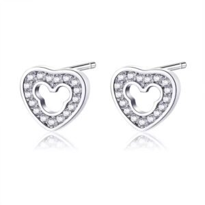 18K Gold Finished CZ Micro Pave Heart-Hollow Mickey Mouse Stud Earrings - Various Colors