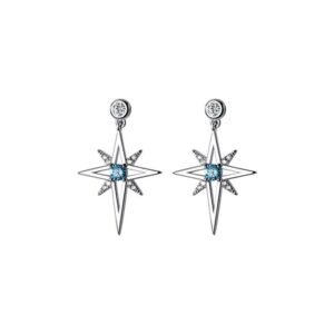 Silver Navigation Stud Dangle Earrings with Blue CZ Solitaire Center