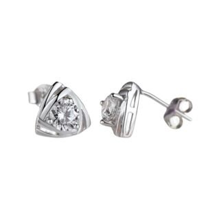 White Gold Finished Triangle CZ Solitaire Stud Earrings