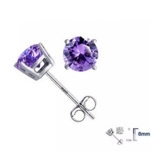 925 Sterling Silver 4-pronged 6mm Round Solitaire CZ Stud Earrings - Various Colors