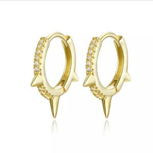 Gold over 925 Silver Spiky CZ Round Huggie Hoops