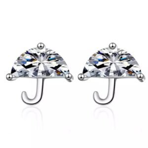 925 Sterling Silver CZ Umbrella Minimalist Stud Earrings