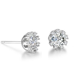 18K White Gold Finished Alternating CZ Halo Stud Earrings