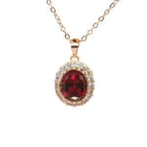 Rose Gold Oval Halo Pendant Necklace - Crystal and CZ