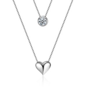 Double Layer Heart and Solitaire Pendant Necklace