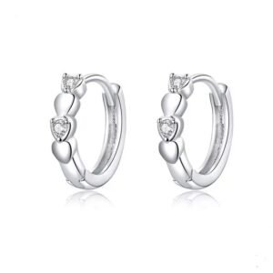 925 Sterling Silver Repeating Heart Huggie Hoops