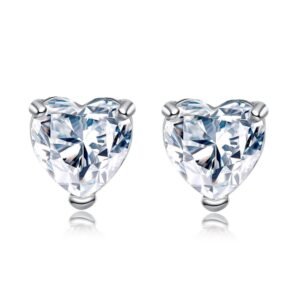 Platinum FInished CZ Heart Solitaire Stud Earrings