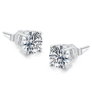 18K Gold Finished 4-Pronged 8mm Solitaire CZ Studs - Various Colors