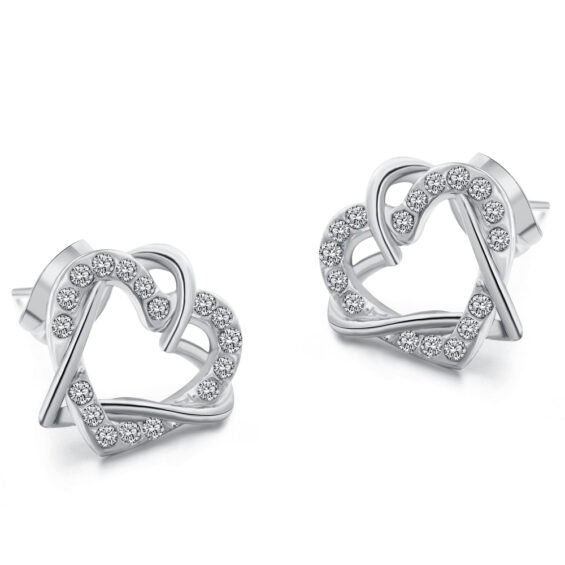 14K Gold Plated Heart Twist Stud Earrings with Micro Pave CZ - Various ...