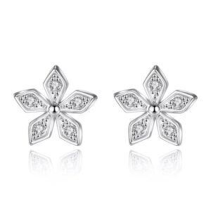 925 Sterling Silver Poinsettia Minimalist Stud Earrings