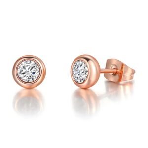 18K Gold Finished CZ Bezel-Set Stud Earrings - Various Colors