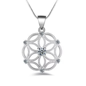 Beautiful CZ Flower Spyrograph Design Pendant Necklace