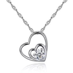 Negative Space Heart Pendant Necklace with Large CZ Stone