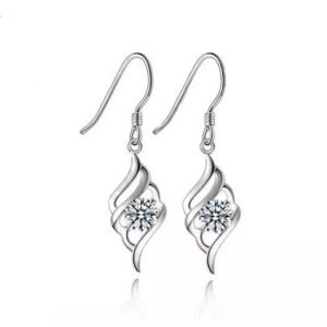 Slanted Double Oval Wave Dangle Earrings with CZ Solitaire - Various Colors