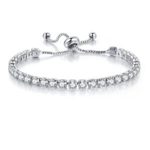 Platinum Finished 4mm Clear CZ Stone Tennis Bracelet Slider