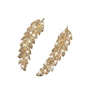 18K Gold Finished Feather Climber Stud Earrings - Various Colors