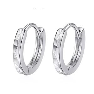 925 Sterling Silver Diamond Cut Round Huggie Hoops