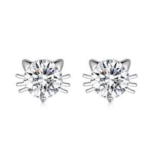 925 Sterling Silver CZ Solitaire Cat Whiskers Stud Earrings