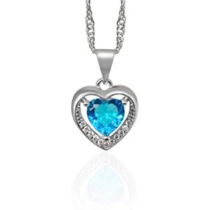 Silver and Blue Crystal Heart Pendant Necklace