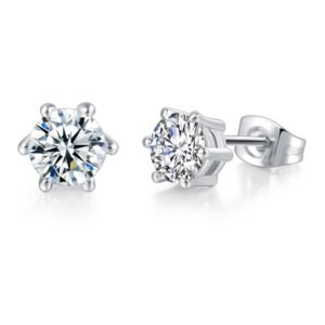 18K White Gold Finished 6-Pronged Solitaire CZ Stud Earrings