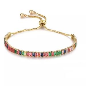 Gold Toned Rainbow CZ Tennis Bracelet Sliders - Various Colors