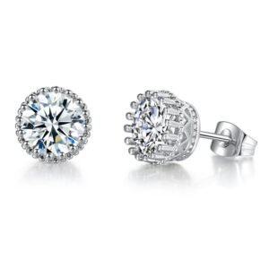 18K White Gold Finished CZ Crown Stud Earrings