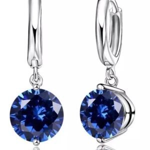 Silver with Round Blue CZ Solitaire Huggie Hoops