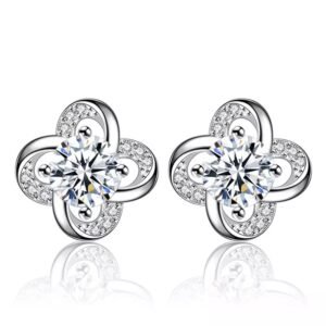 Silver Geometric Small Spirograph Stud Earrings with CZ Center Solitaire and CZ Micro Pave