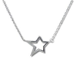 925 Sterling Silver Asymmetrical Star Pendant Necklace