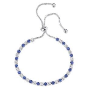 Platinum Finished Blue and Clear CZ Tennis Bracelet Slider