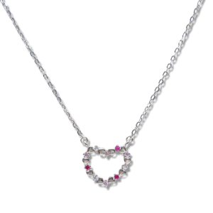 925 Sterling Silver Magenta Accented Heart Pendant Necklace