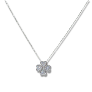 925 Sterling Silver Pave Clover Pendant Necklace