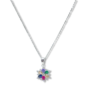 925 Sterling Silver Multicolor Elegant Crystal Pendant Necklace with Bail