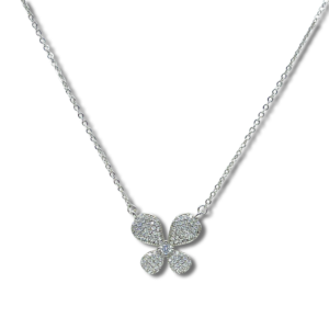 925 Sterling Silver Pave Butterfly Pendant Necklace