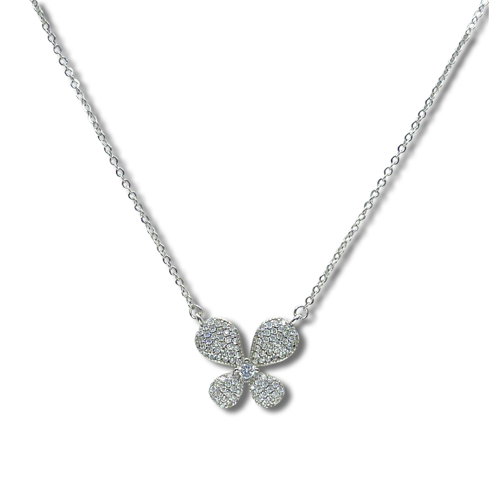 925 Sterling Silver Pave Butterfly Pendant Necklace * The Silver Cedar
