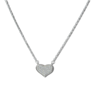 925 Sterling Silver Pave Heart Pendant Necklace