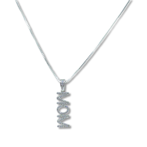 925 Sterling Silver Pave “MOM” Pendant Necklace