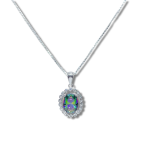 925 Sterling Silver Oval Mystic Topaz Halo Pendant Necklace