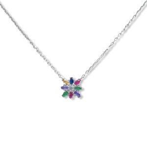 925 Sterling Silver Multicolor Elegant Crystal Pendant Necklace