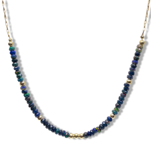 Black Ethiopian Opal Necklace with Gold-Filled Accents