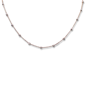 14K Rose Gold Chain and 925 Sterling Silver Diamond Cut Bead Station Necklace